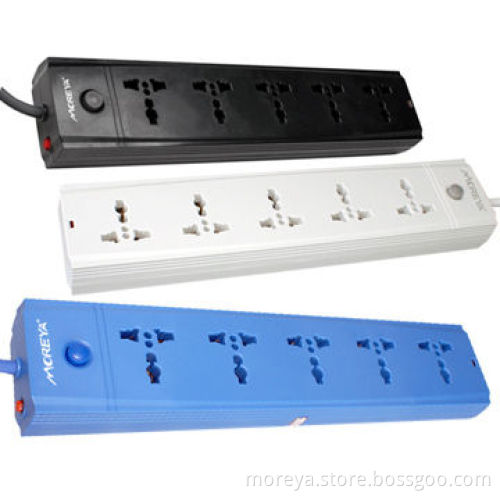 Universal standard power strip with 5 socket outlets + US plug, extension cord, overload protection